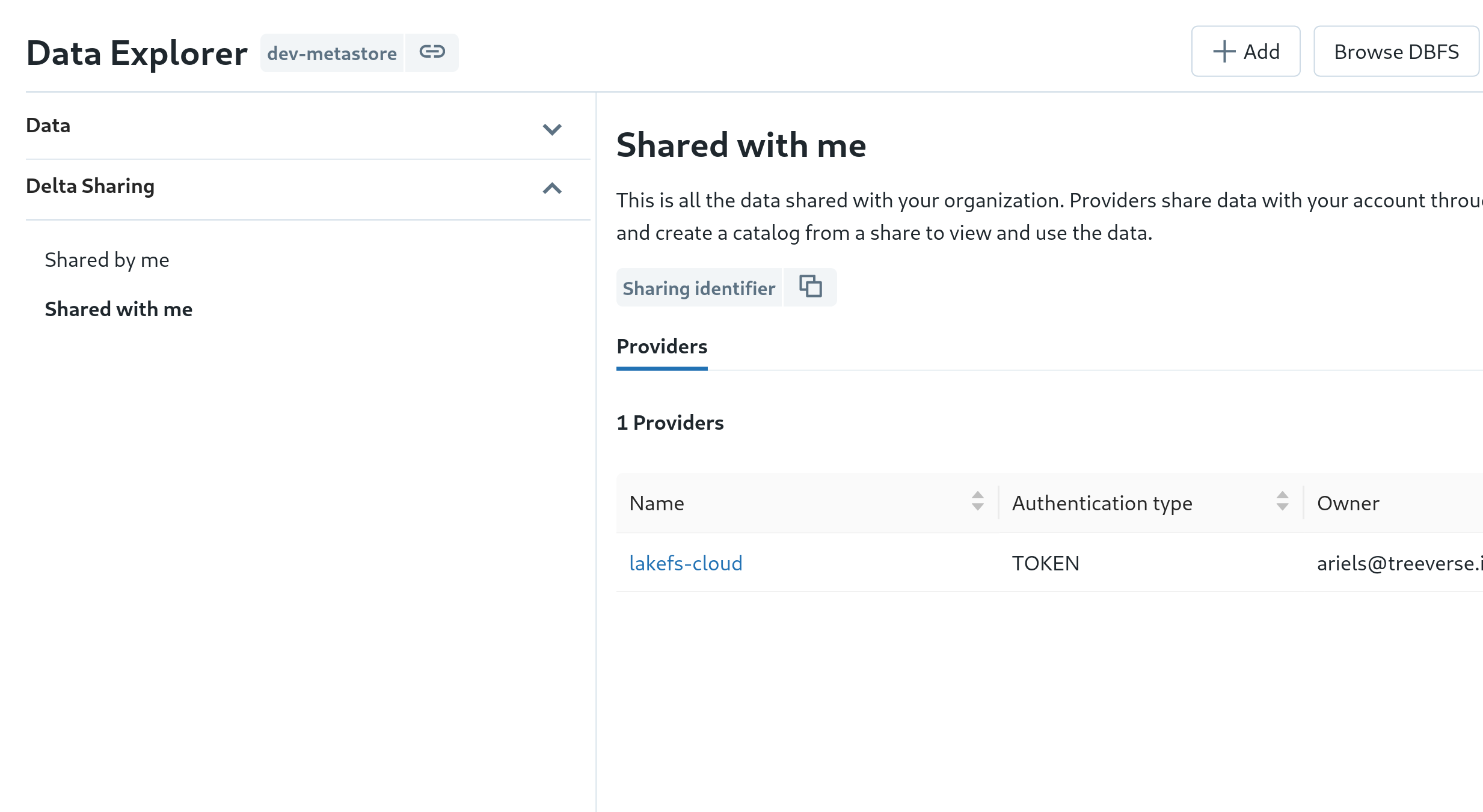 lakeFS-Cloud provider appearing on DataBricks Delta Sharing / Shared with me